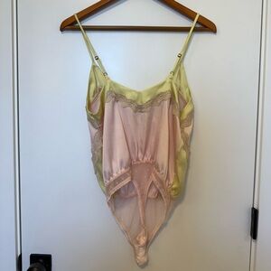 Free People Pink and Green Lace Bodysuit